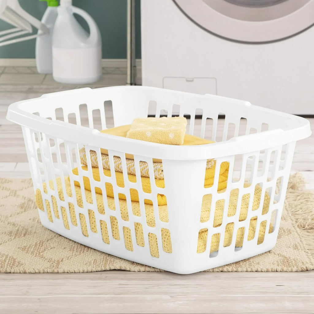 Skiennix 6-Pack Rectangular Plastic Laundry Baskets - Ventilated, Stackable & Portable, White