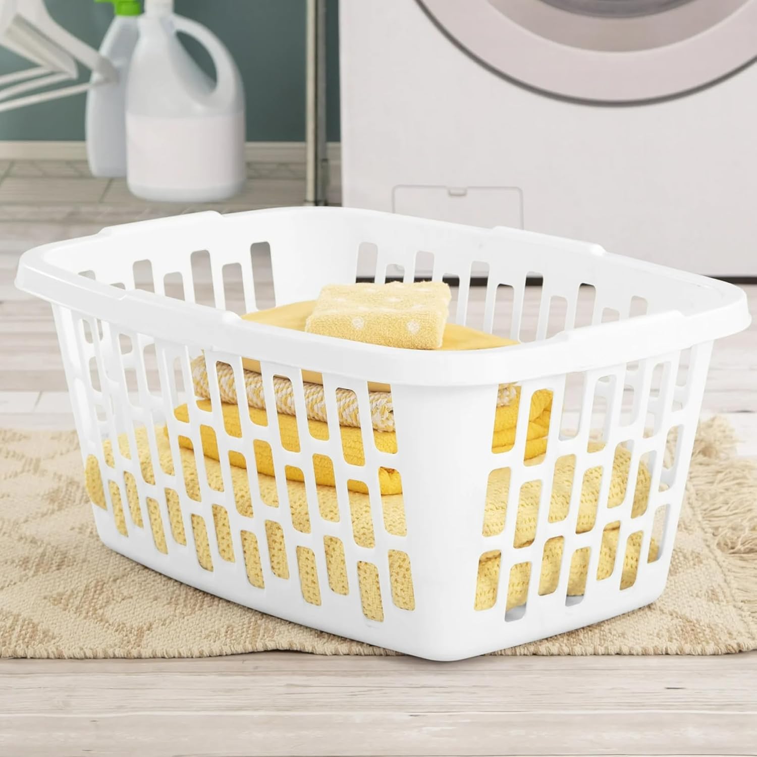 Skiennix 6-Pack Rectangular Plastic Laundry Baskets - Ventilated, Stackable & Portable, White