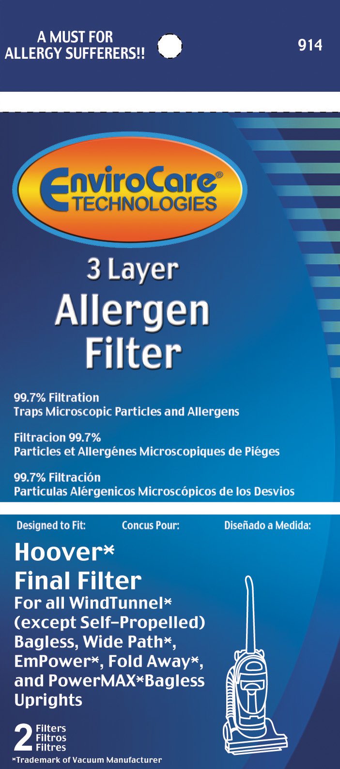 EnviroCare Premium Replacement 3 Layer Final Vacuum Cleaner Filters made to fit Hoover Windtunnel Uprights