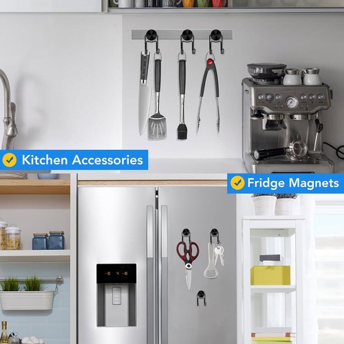 LOVIMAG Magnetic Hooks - Heavy Duty 50lbs+ Magnet Hooks for Cabin, Kitchen, and Home | 5 Pcs Black