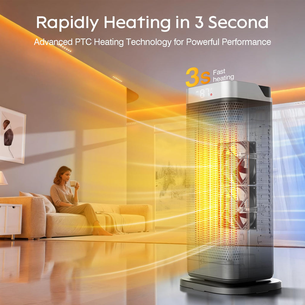 Space Heaters for Indoor Use, CCGIRU 1500W Electric Fast and Safety Heaters with 70°Oscillating, Remote,PTC Ceramic Heater for Office Bedroom