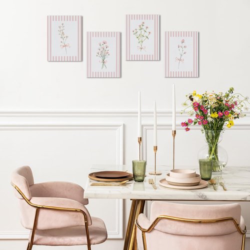 JINYO Floral Canvas Wall Art Set - Coquette Pink Bow Design | Framed 8x10 Inch Decor for Girls' Room