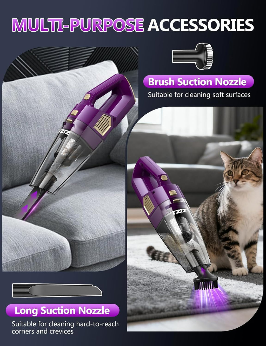 Skiennix Handheld Vacuum - 15000PA Powerful Cordless Suction | Lightweight & Rechargeable with Multi-Nozzles