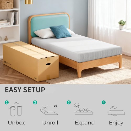 FDW 6 Inch Twin Mattress - Medium Firm Gel Memory Foam for Pressure Relief | Cooling Ventilated Foam, White