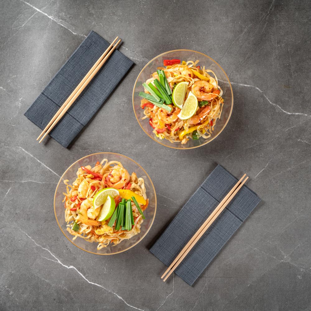 Restaurantware-Moderna 16 Ounce Plastic Bowls, 100 Durable Disposable Salad Bowls - Gold-rimmed, Heavy-duty, Clear Plastic Fancy Bowl, For Warm And Cold Foods, Ideal For Restaurants