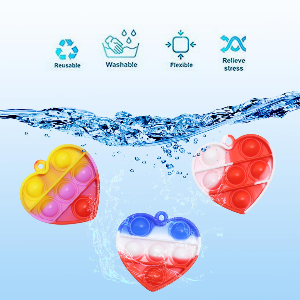 EFZXIB Valentine’s Day Heart Mini Pop Keychains 50 Pack –10 Colors with 5 Each Mini Heart-Shaped Bubble Fidget Keychain Stress Relief Sensory Toy Party Favors for Kids, Classroom Gifts