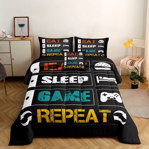ROWADALO 6 Pieces Gaming Bedding Set for Boys Gamer Comforter Set Queen Size,Game Controller Comforter for Boys Kids Teen 3D Gamepad Microfiber Bedding Sets 6 Pieces Bed in A Bag Sets H5008,Queen