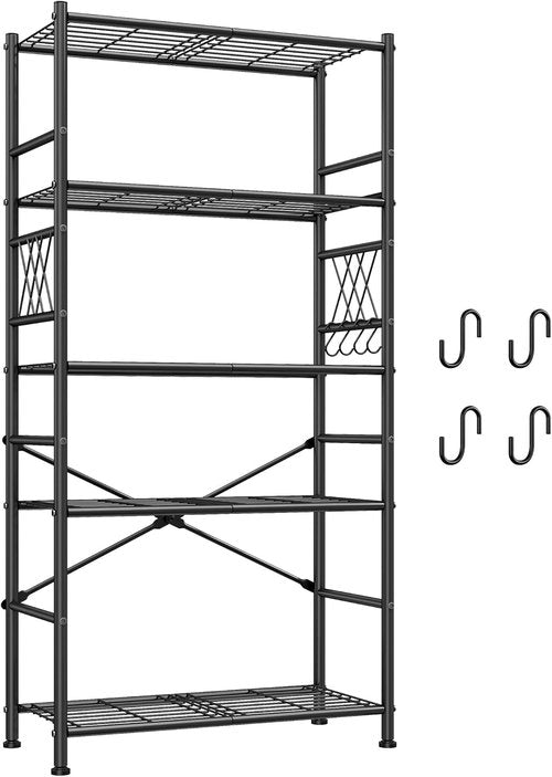 5-Storage Shelves | Wobble-Free Metal Shelving Unit with Hooks - Adjustable Feet for Kitchen, Pantry & Laundry, 12"D x 30"W x 72"H