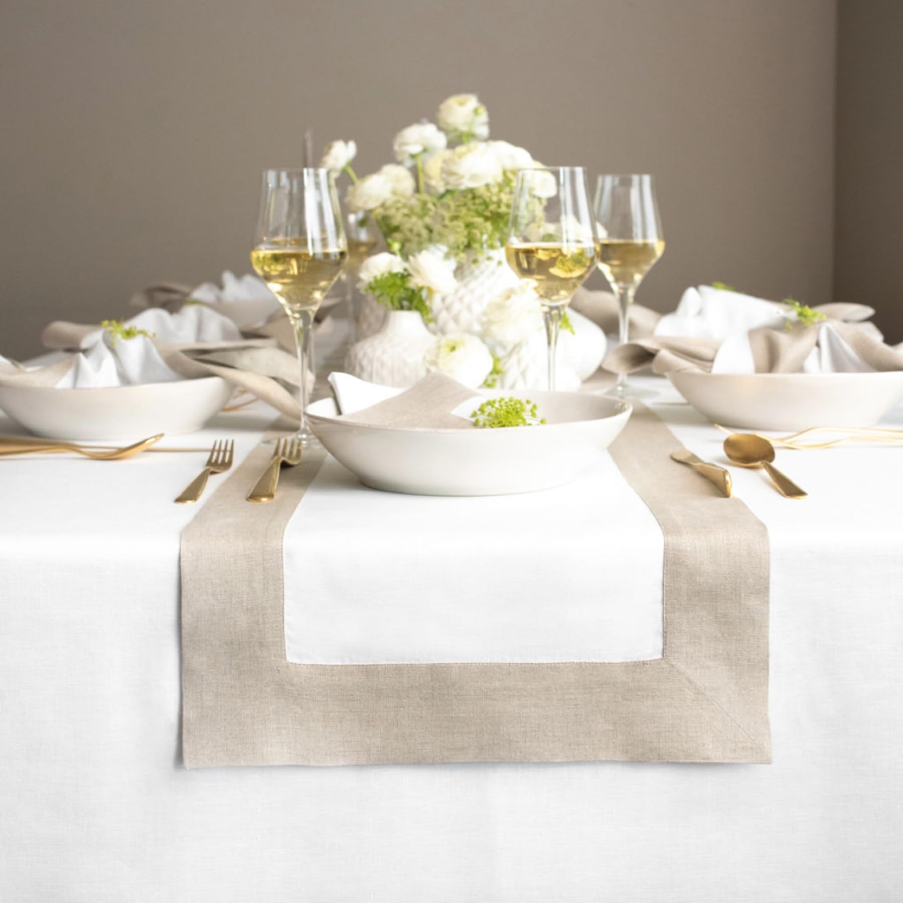 Solino Home Linen Table Runner 108 Inches Long - 100% Pure Linen Natural and White Dining Table Runner 14 x 108 Inch for Spring, Summer, Mothers Day - Contempo