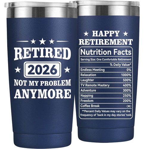 MASGALACC Retirement Gifts for Men & Women 2026 – 20oz Navy Blue Tumbler – Funny Retired Gift for Coworkers, Friends – Happy Retirement Party Decorations & Supplies