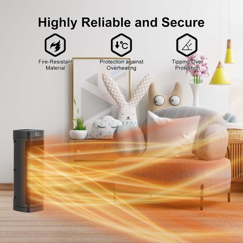 17 inches Space Heater for Indoor Use - 1500W Electric Heaters for Indoor Use with Thermostat, 70° Oscillation, 5 Modes, Remote, 12H Timer, Quiet Portable Heater for Office, Bedroom, Large Room