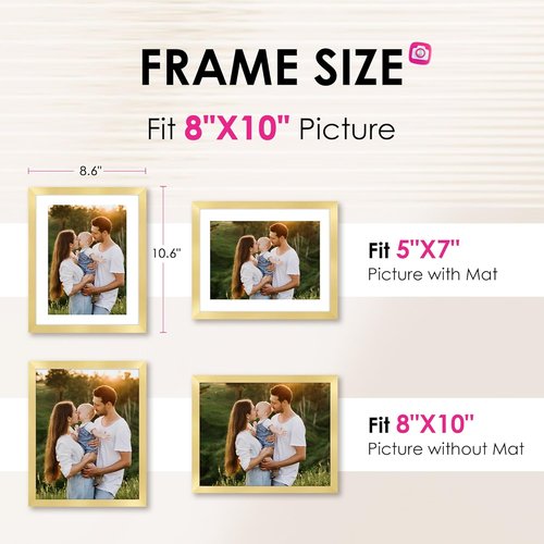 FIXSMITH 8x10 Picture Frame Set of 2 - Elegant Gold Collage Frames for Tabletop or Wall Display