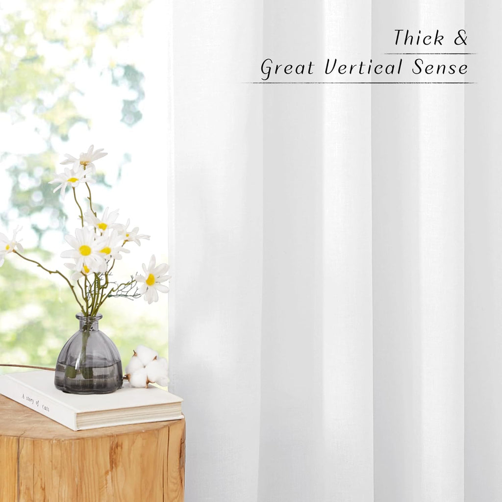 NICETOWN Thick White Linen Curtains - Grommet Privacy Window Treatments | Light Filtering Drapes, 2 Panels (W42 x L63)