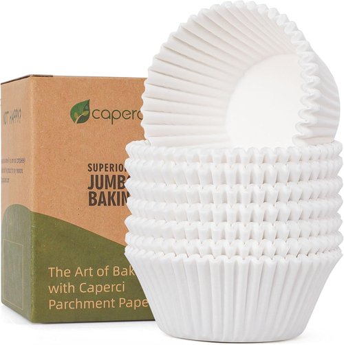 Caperci Jumbo Muffin Liners - 200 Pcs White Non-Stick Baking Cups | Grease-Proof & Odorless Food Grade
