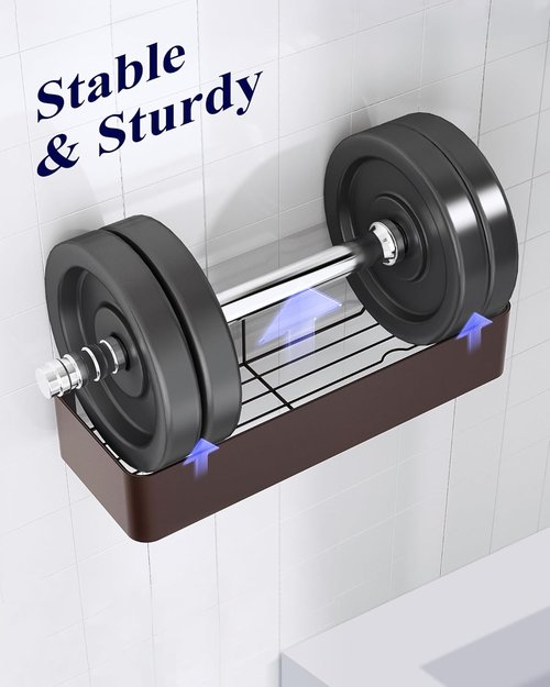 Kitsure Shower Caddy | 2-Pack Adhesive Organizer with Rustproof Metal Shelves - Large Brown Storage