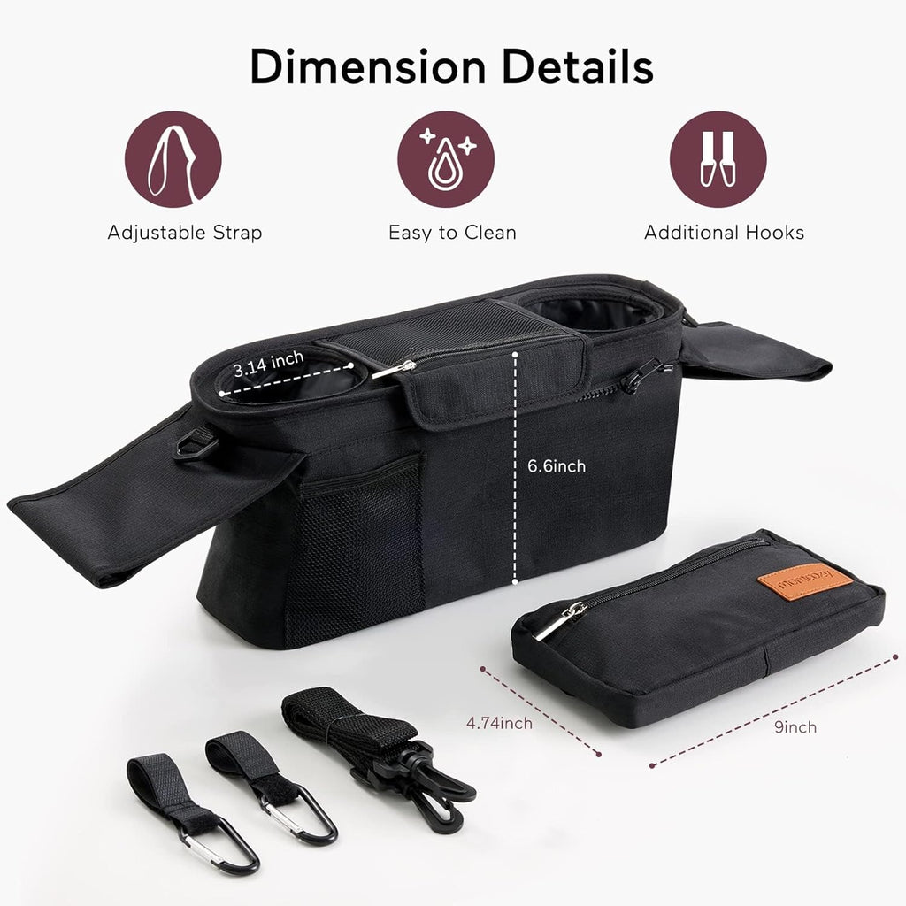 Momcozy Universal Stroller Organizer - Insulated Cup Holder & Detachable Phone Bag - Fits Most Strollers