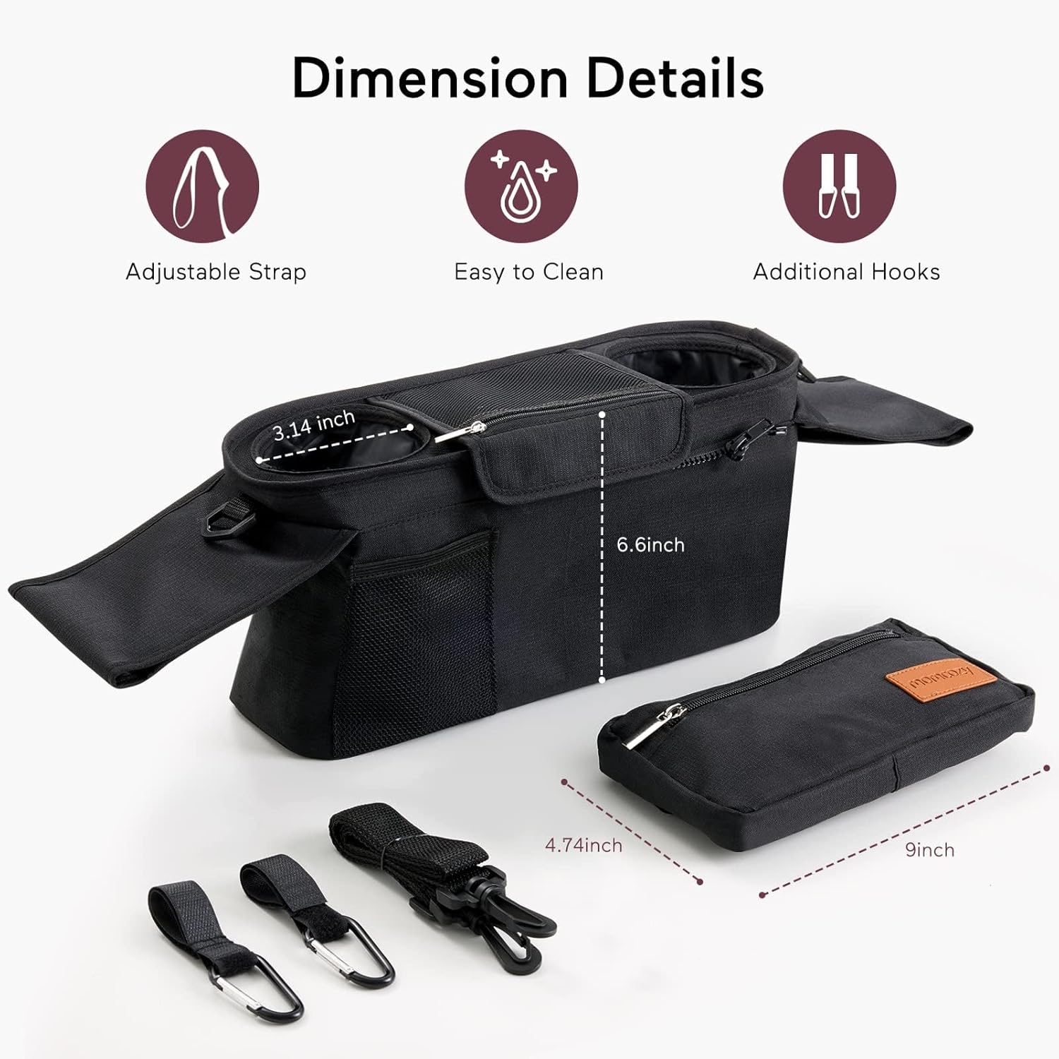 Momcozy Universal Stroller Organizer - Insulated Cup Holder & Detachable Phone Bag - Fits Most Strollers
