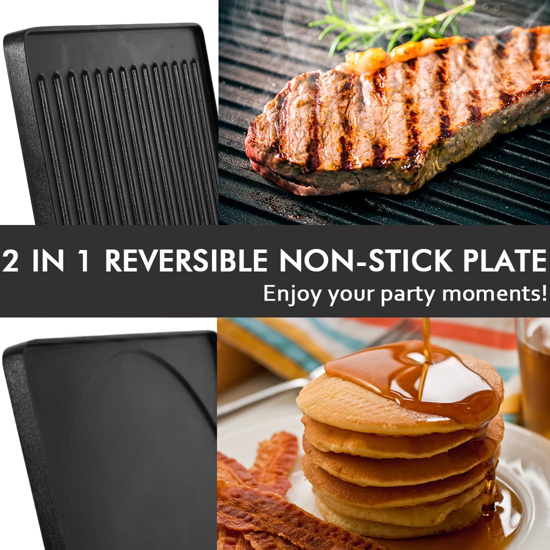 Raclette Table Grill, CUSIMAX Electric Grill, Indoor Grill Korean BBQ Grill With 2 in 1 Reversible Non-stick Plate, Crepe Maker with Adjustable temperature control, 8 Raclette Pans & Wooden Spatulas