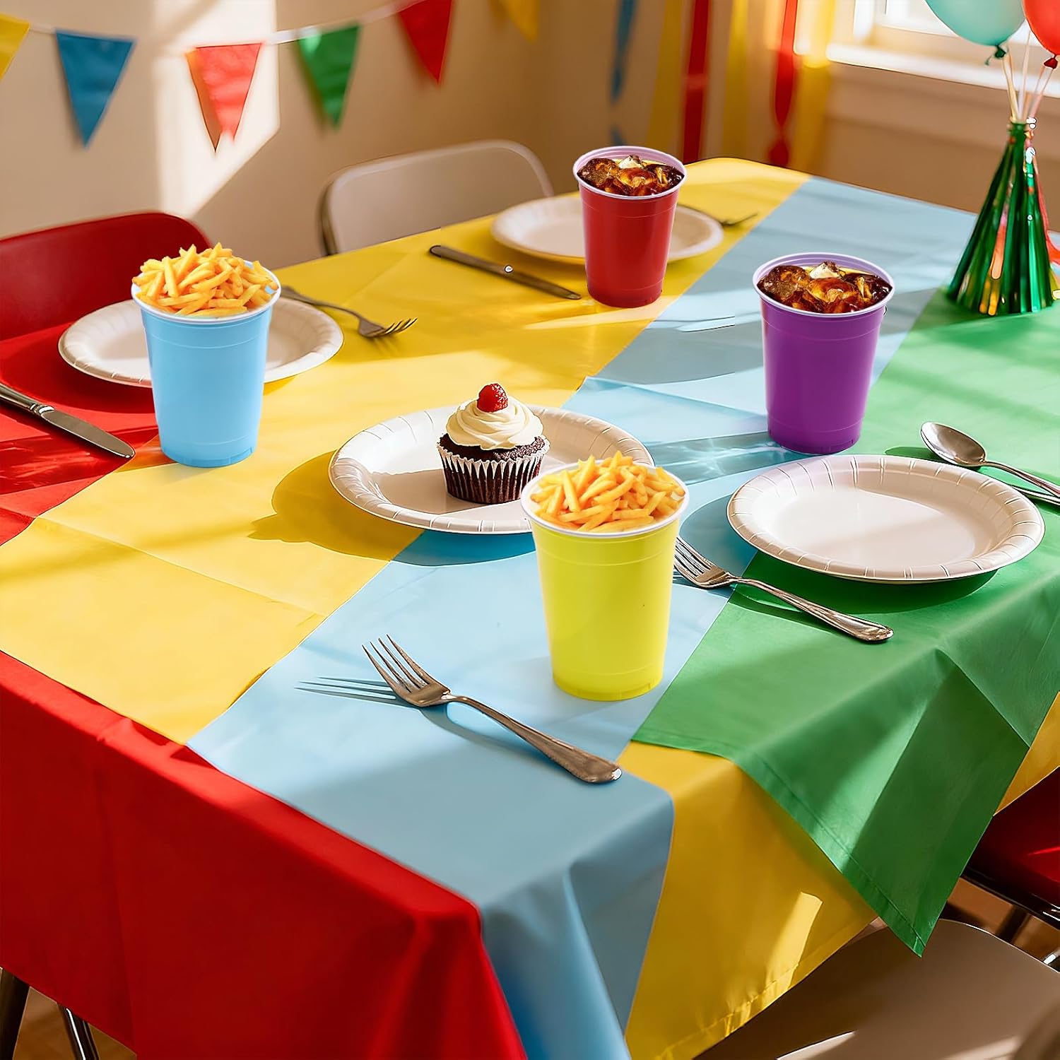Reallnaive 100 Pcs 12 oz Rainbow Color Disposable Plastic Party Cups - Durable & Lightweight for Events