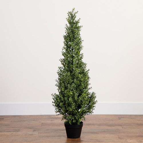 Nearly Natural 4ft UV-Resistant Artificial Boxwood Topiary Tree - Lifelike Greenery for Indoor and Outdoor Decor, Includes Nursery Planter