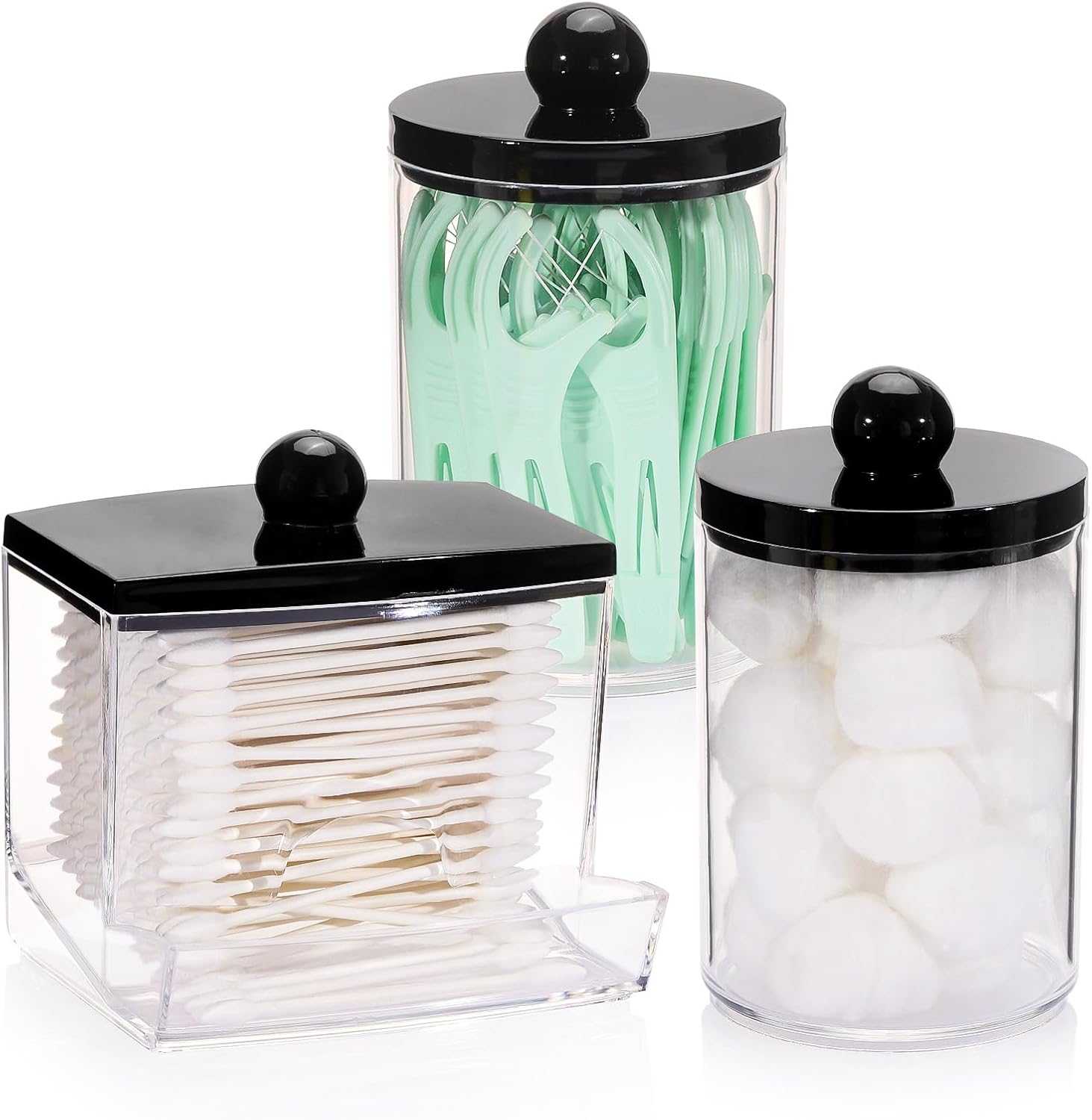 Tbestmax Cotton Ball Holder - 10oz Apothecary Jar Organizer for Bathroom | Black Lid Storage for Q-Tips & Pads