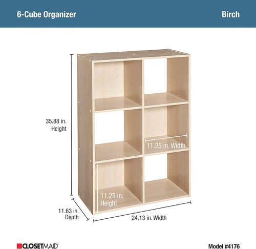 ClosetMaid Cubeicals 6-Cube Storage Shelf Organizer - Stackable Wood Bookshelf in Birch Finish