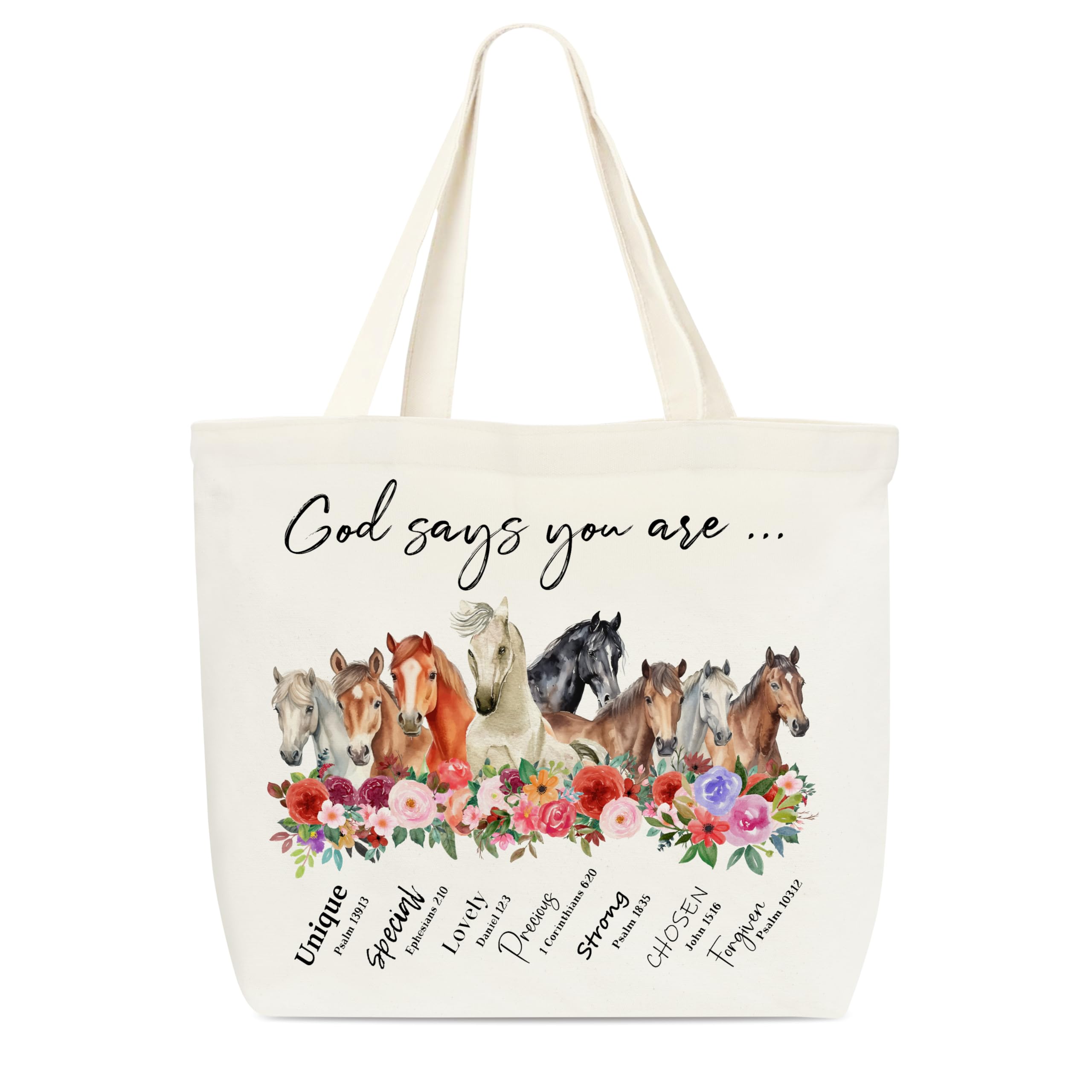 Canvas Tote Bag, Horse Aesthetic Totes, Inspirational Christian Tote Bag, Appreciation Gifts, Reusable Grocery Shopping Bags, Library Shoulder Bags For Her Him Horse Lover Christian Friends C(26)