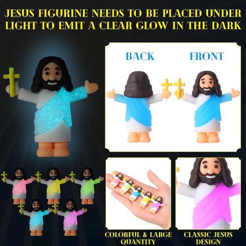 CroBlissful Mini Jesus Figurines - 30 Sets Glow in The Dark with Inspirational Cards for Sunday School