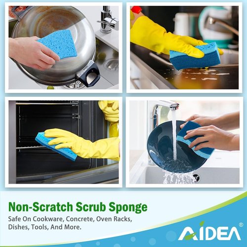 AIDEA Non-Scratch Kitchen Sponges - 24 Count for Safe Cleaning of Non-Stick Cookware & Dishes