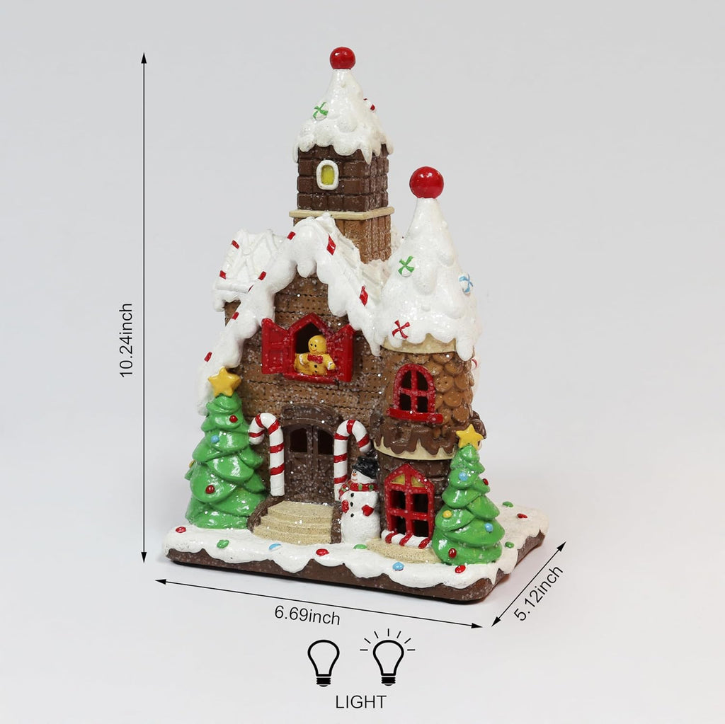 Moments In Time Christmas Gingerbread House - Hand-Painted Resin Décor with LED Lights | 10” Tall Tabletop Display
