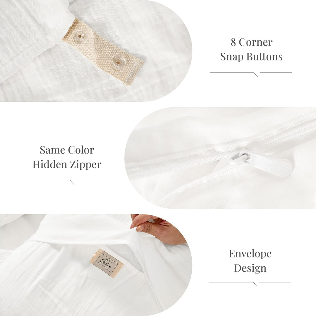 Skiennix Off White Duvet Cover Set - 100% Sandwashed Cotton, Soft & Cozy | Queen Size 90 x 90 Inches