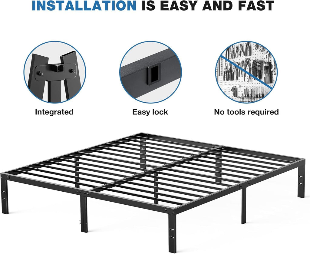 OLIXIS Metal Queen Bed Frame - 14" High, Sturdy Steel Slat Support, 2200lbs Capacity, Black