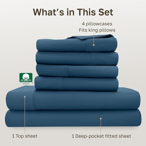 California Design Den King Size Sheet Set - Soft 400 Thread Count 100% Cotton, Deep Pocket | Peacock Blue