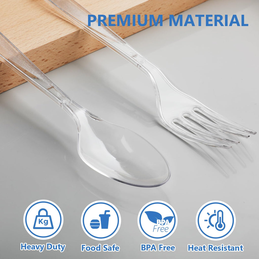 SACATR 500 Count Plastic Silverware Heavy Duty -250 Forks, 250 Spoons，BPA-Free,Heat Resistant Disposable Plastic Spoons Bulk, Solid Durable Premium Cutlery for Parties, Events and Everyday Use