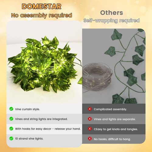 DomeStar LED Fairy Lights Vines - 300 Lights with Remote for Bedroom, Dorm, Wedding & Party Decor