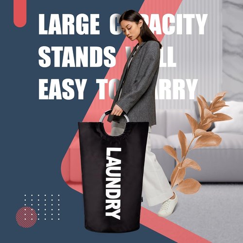 Caroeas 125L Laundry Basket - Large Collapsible Hamper with Padded Handles | Sturdy Black Design