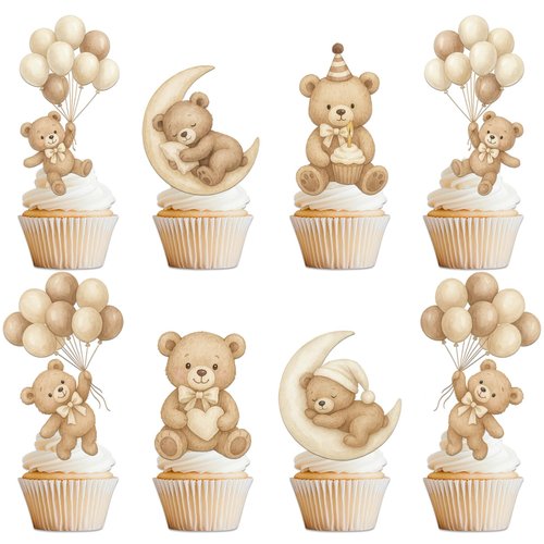JoviyoFy 36 Pcs Bear Cupcake Toppers, Brown Bear Baby Shower Decorations, We Can Bearly Wait Cake Topper for Gender Reveal Party Supplies