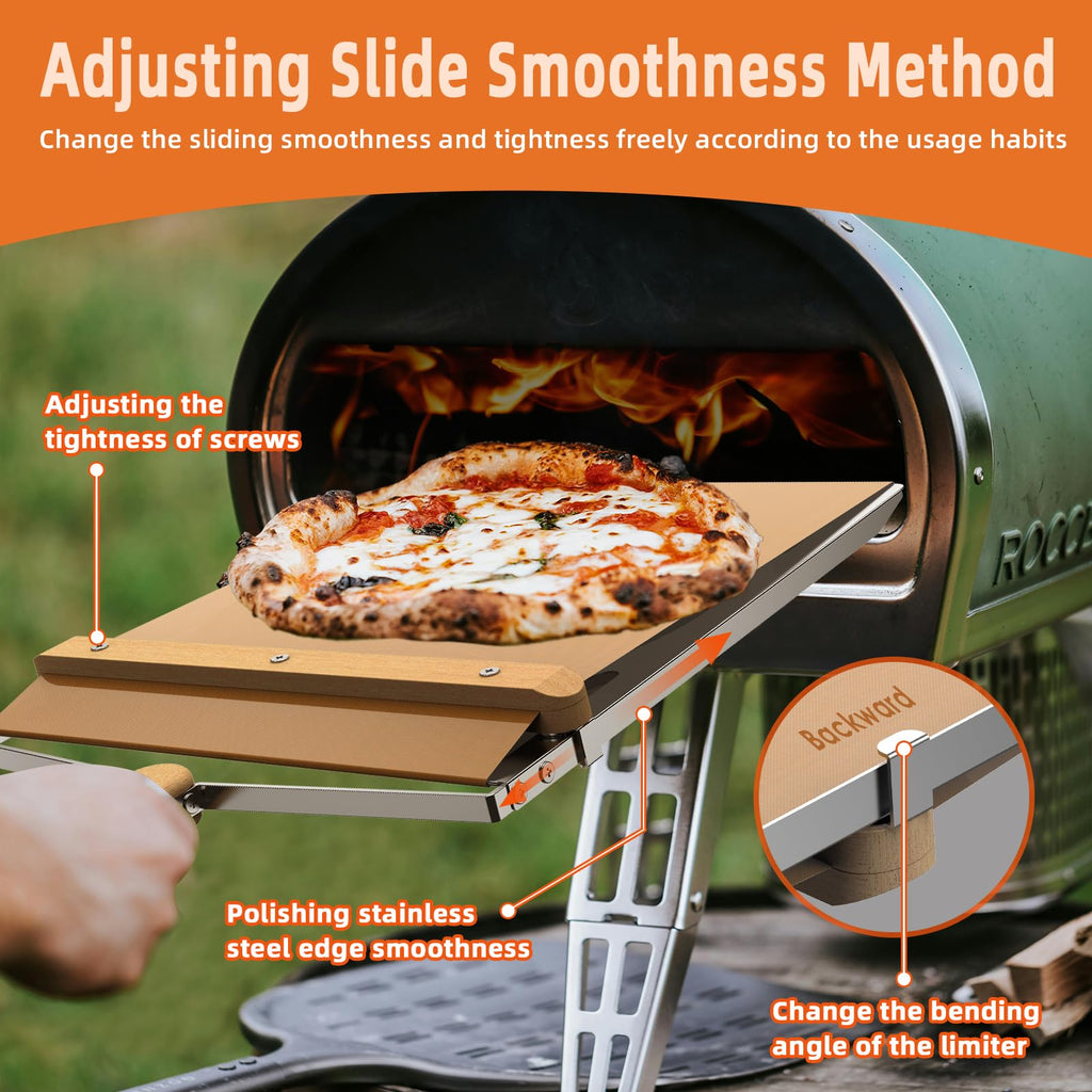 KHKJROS Non-Stick Sliding Pizza Peel 16" & 22x13 Metal Board, Bamboo Paddle w/Detachable Handle & Free Pizza Cutter for Beginners, Outdoor Oven Baking