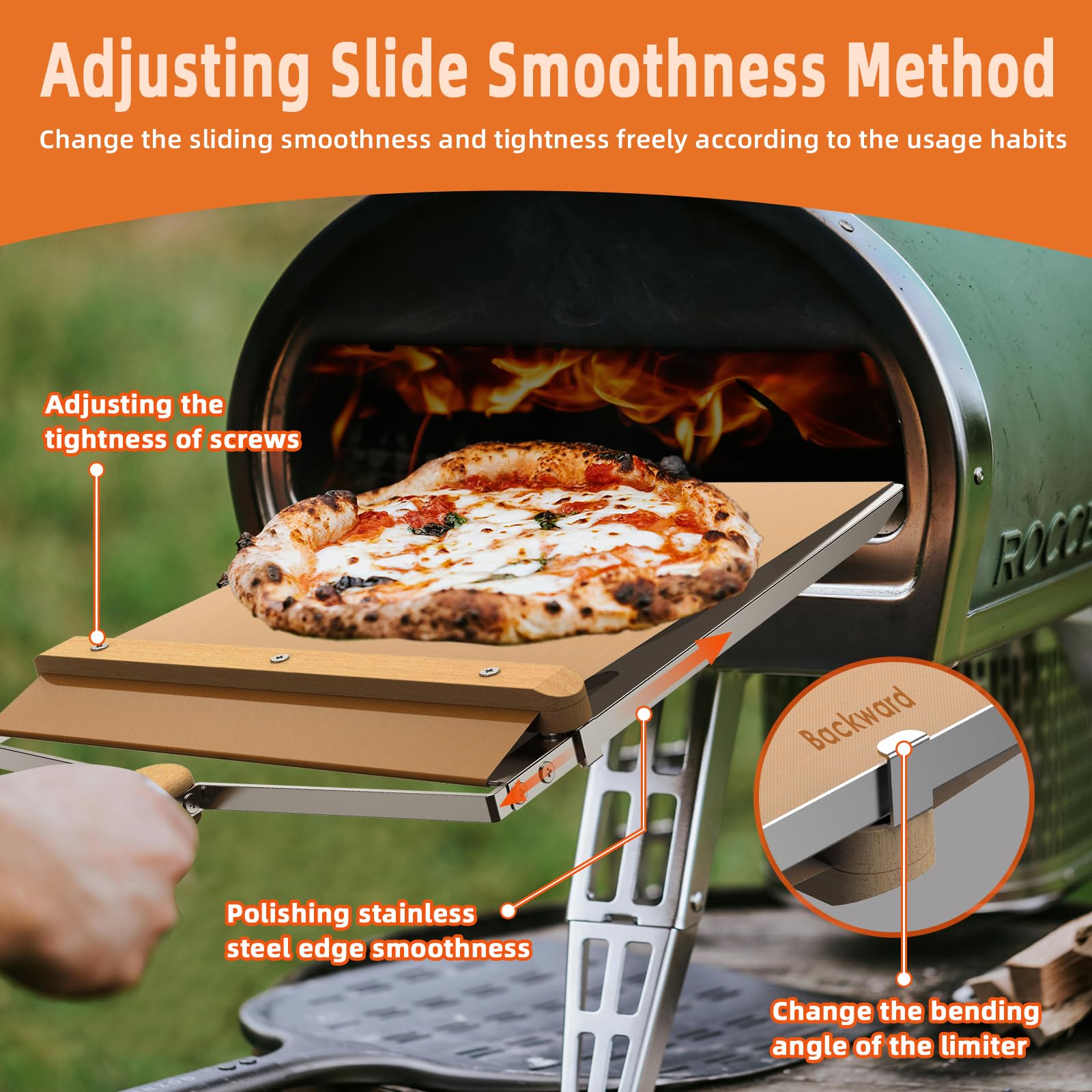 KHKJROS Non-Stick Sliding Pizza Peel 16" & 22x13 Metal Board, Bamboo Paddle w/Detachable Handle & Free Pizza Cutter for Beginners, Outdoor Oven Baking