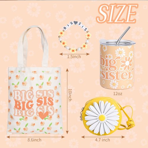 pengtai Big Sister Gifts for Girls,Gifts for Older Siblings of New Baby,Big Sister 12oz Tumbler Bracelet Canvas Bag Gift for Little Girl Age 3-8
