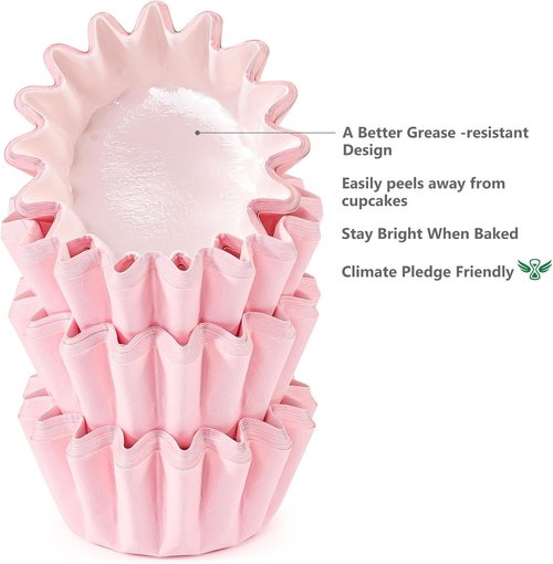 Caperci Mini Cupcake Liners - Grease-Resistant Heavy Duty Paper Baking Cups, 200 Count, Pink