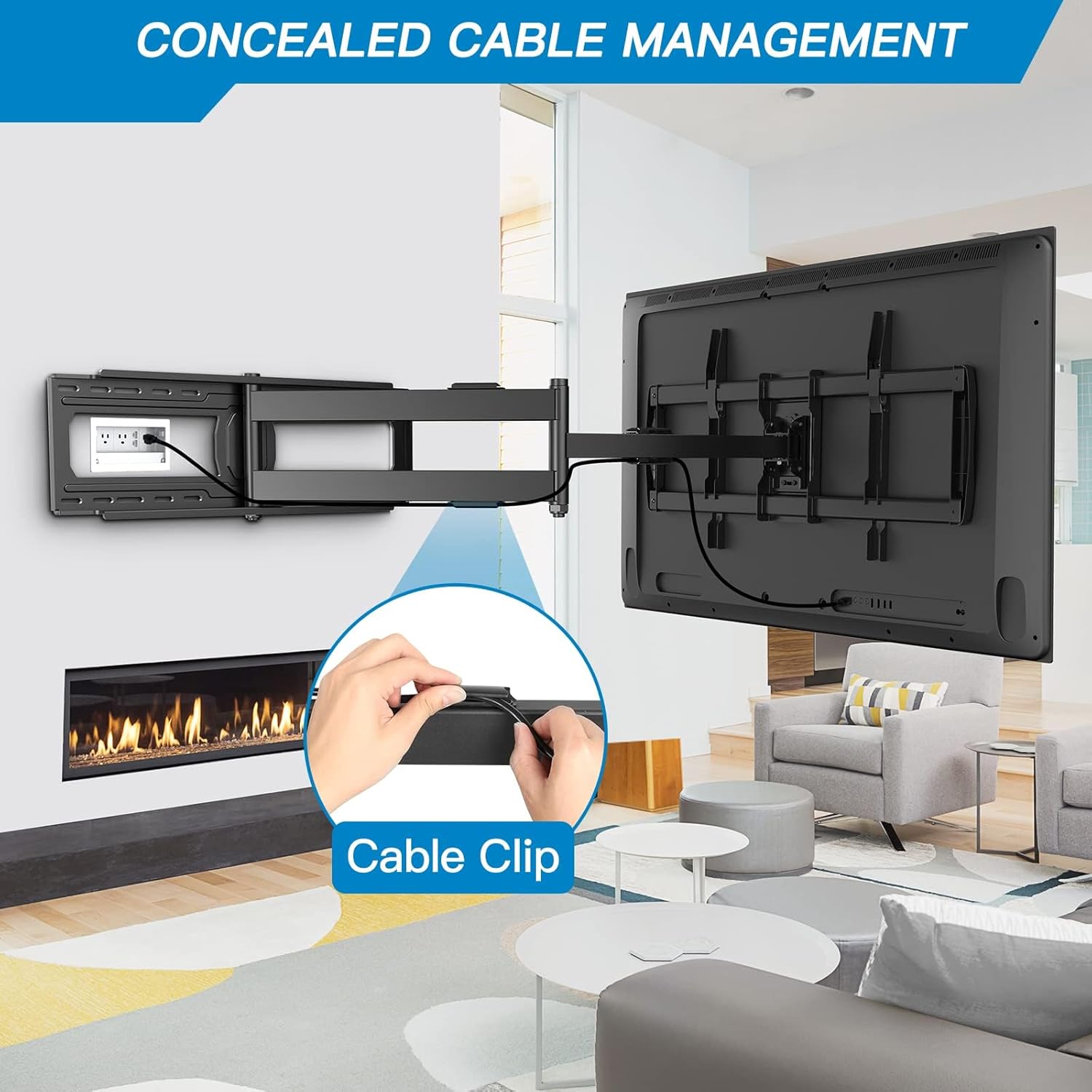 Perlesmith Long Arm TV Wall Mount - Full Motion Articulating Arm for 42-90 Inch TVs | Max VESA 800x400mm, 150 lbs Capacity