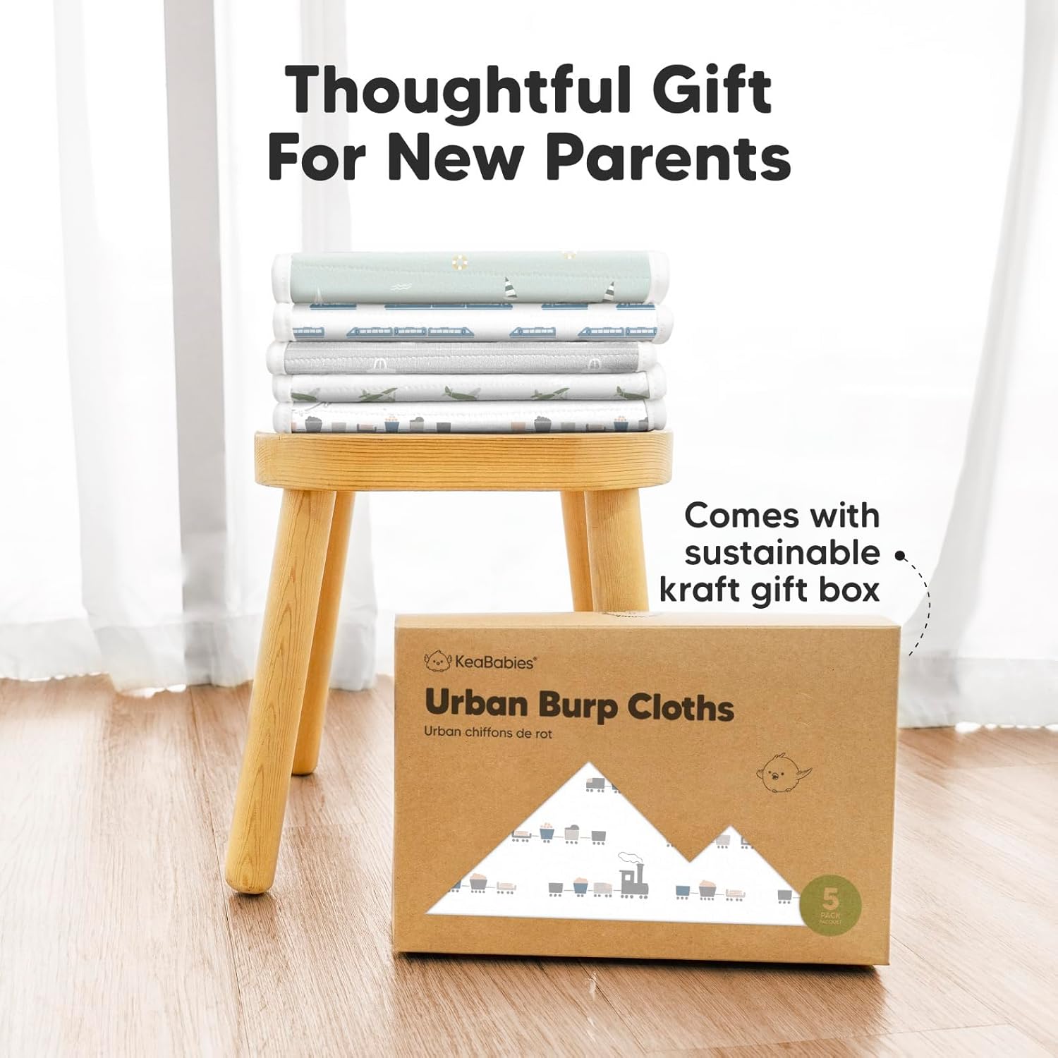 Vessels Organic Burp Cloths - 5-Pack Super Absorbent Cotton Baby Rags | Soft & Plush 21" x 10" Unisex Towels