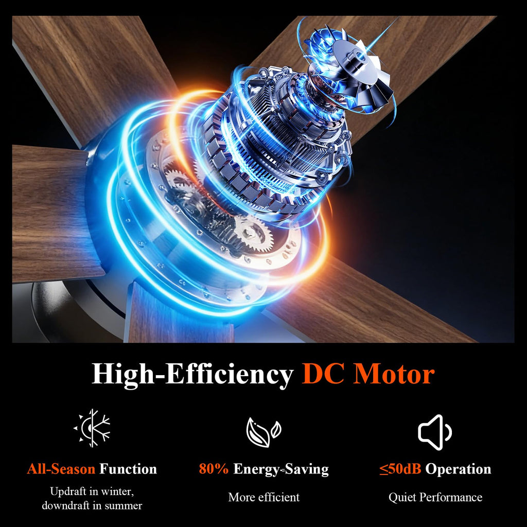 Minthouz Ceiling Fans with Lights, 42 inch Ceiling Fan with Light with APP/Remote Control, 6000K Dimmable LED, Modern Flush Mount Ceiling Fan for Indoor Bedroom Living Room, DC Reversible, Black