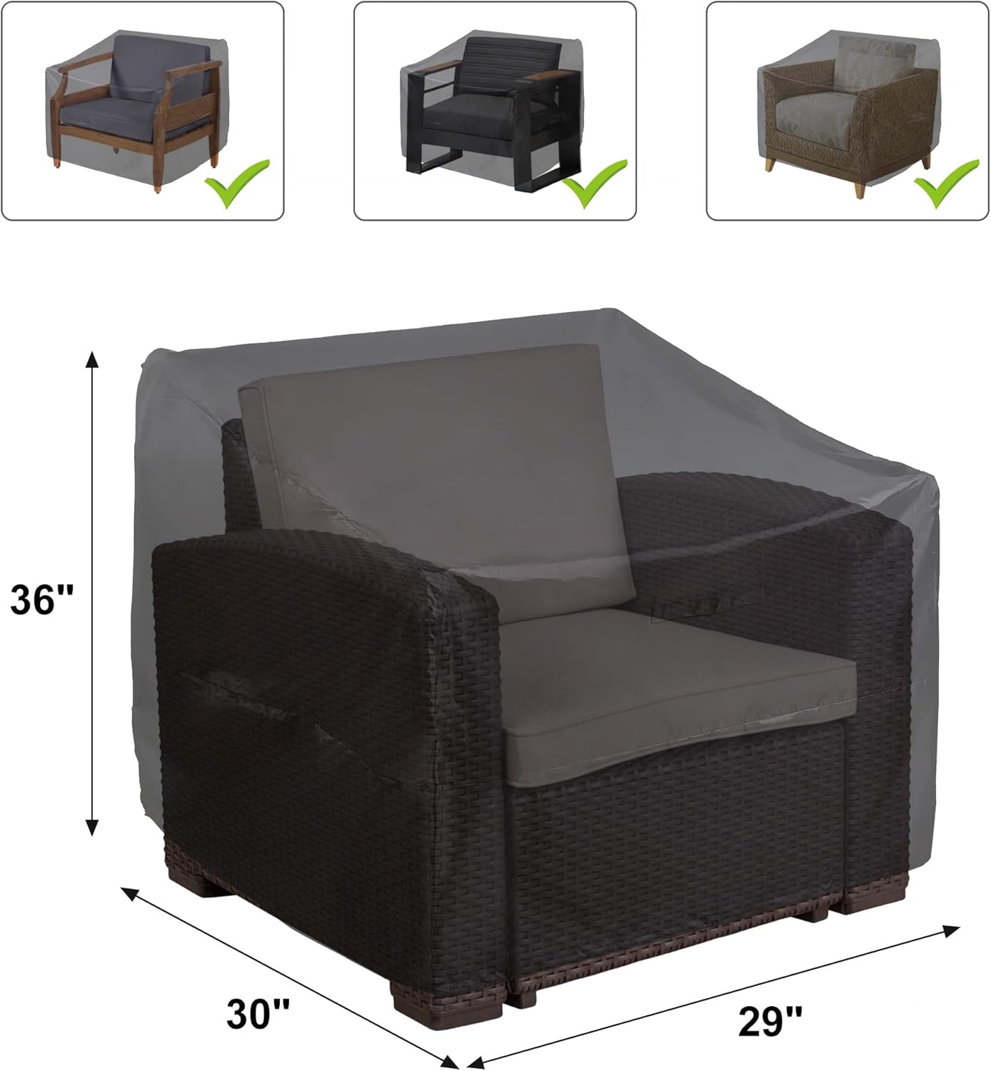 ALSTER Outdoor Chair Covers - Durable Waterproof Black Furniture Covers | 2 Pack, 29" L x 30" W x 36" H
