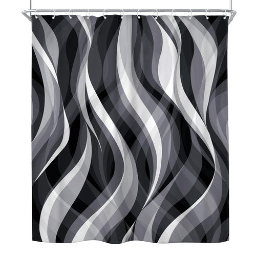 Riyidecor Modern Black White Gray Shower Curtain – Abstract Striped Geometric Design, 72Wx72H, Waterproof Polyester with 12 Hooks for Stylish Bathroom Decor