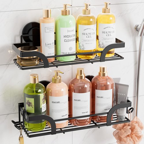 TAILI Shower Caddy Suction Cup 2 Pack, Heavy Duty Bathroom Basket, Bath Shelves for Inside, Stainless Steel Shower Holder Organizer for Bathroom Storage & Home Decor, No Drilling,Black