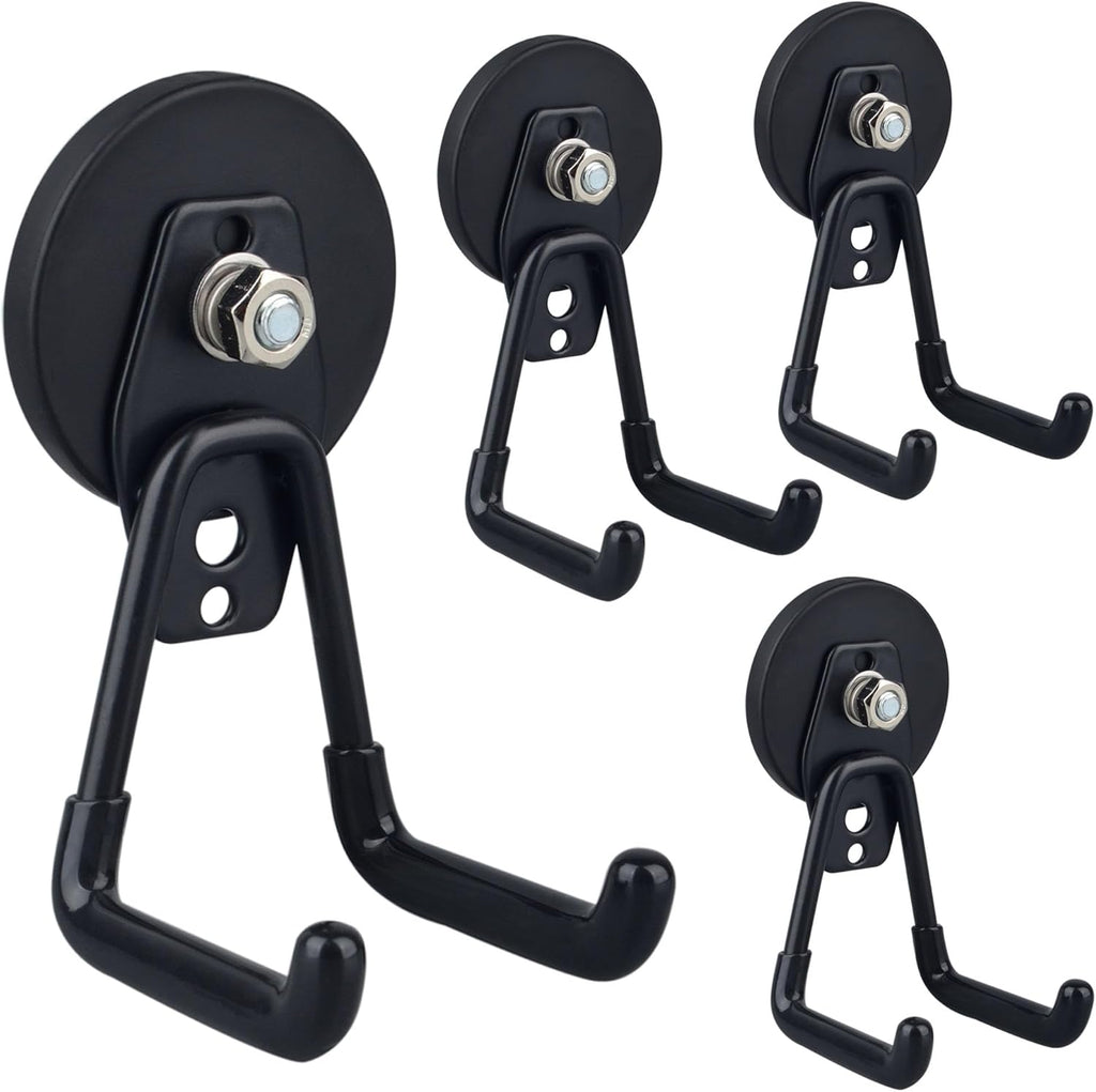 ULIBERMAGNET Heavy Duty Magnetic Garage Hooks - 4 Pack Strong Hooks for Tools & Storage | Black