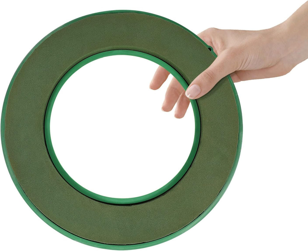 Regine Switzerland Floral Foam Ring - 11.2 Inch Wet Flower Base with 4 Suction Cups for Arrangements | Green Mud Tray