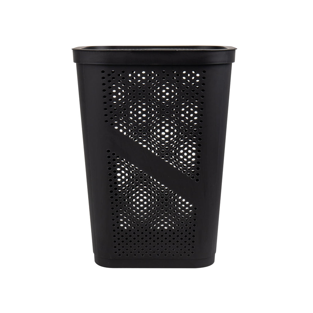 Mind Reader Slim Laundry Hamper with Lid, 60L Clothes Basket, Ventilated Plastic, Black